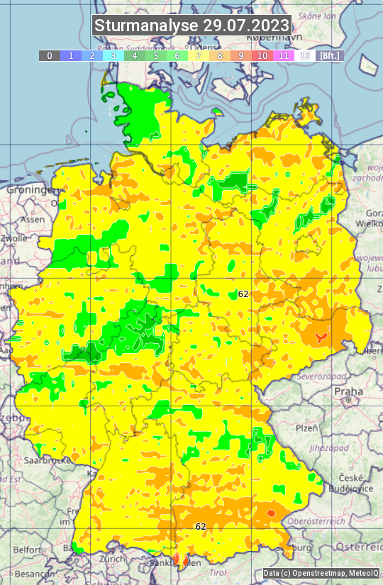 Karte mit Unwetteranalyse