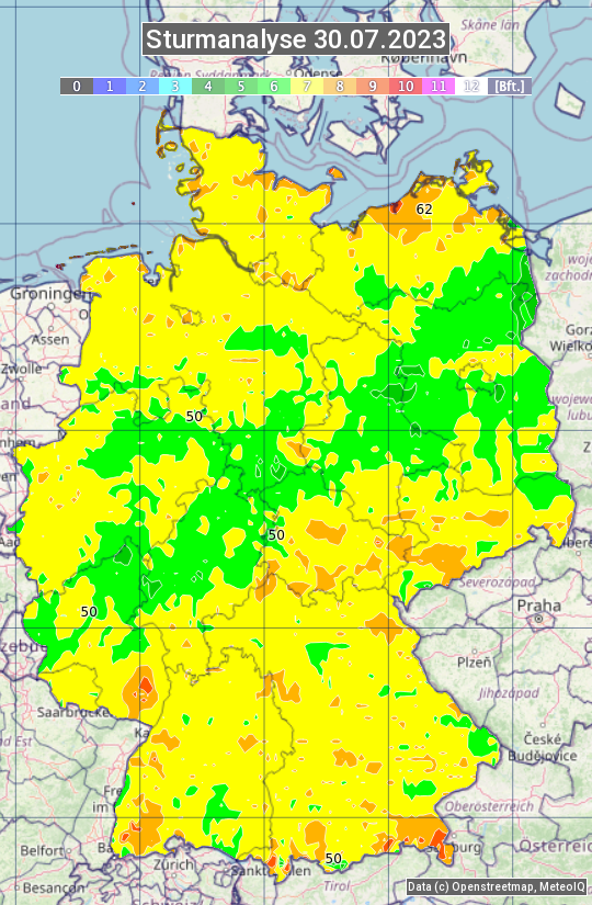 Karte mit Unwetteranalyse