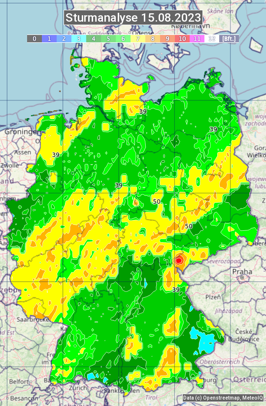 Karte mit Unwetteranalyse