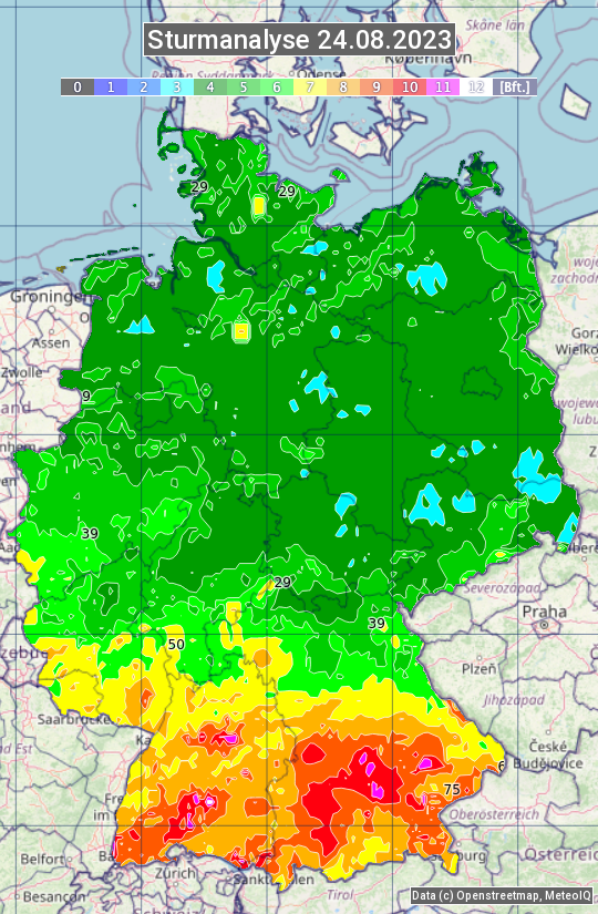 Karte mit Unwetteranalyse