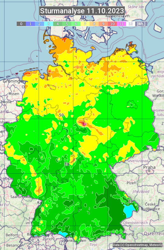 Karte mit Unwetteranalyse