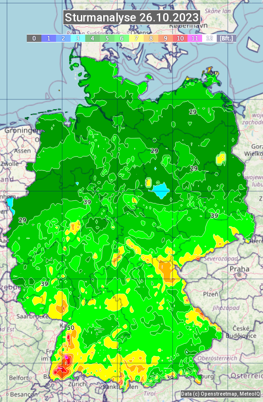 Karte mit Unwetteranalyse