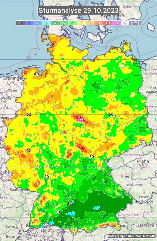 Karte mit Unwetteranalyse