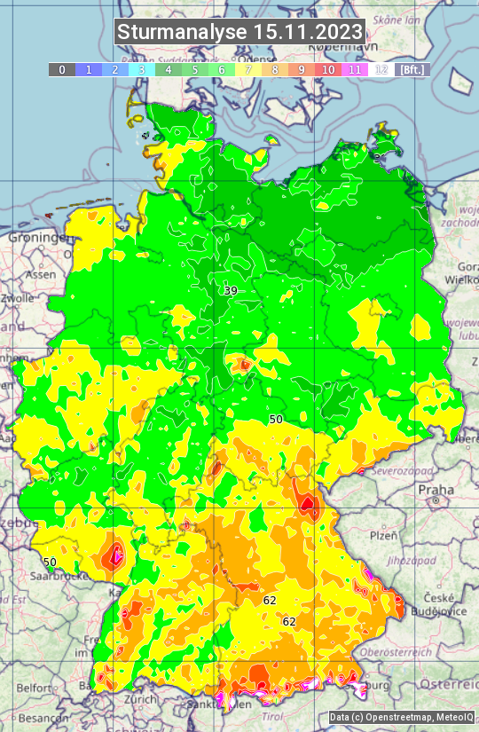 Karte mit Unwetteranalyse