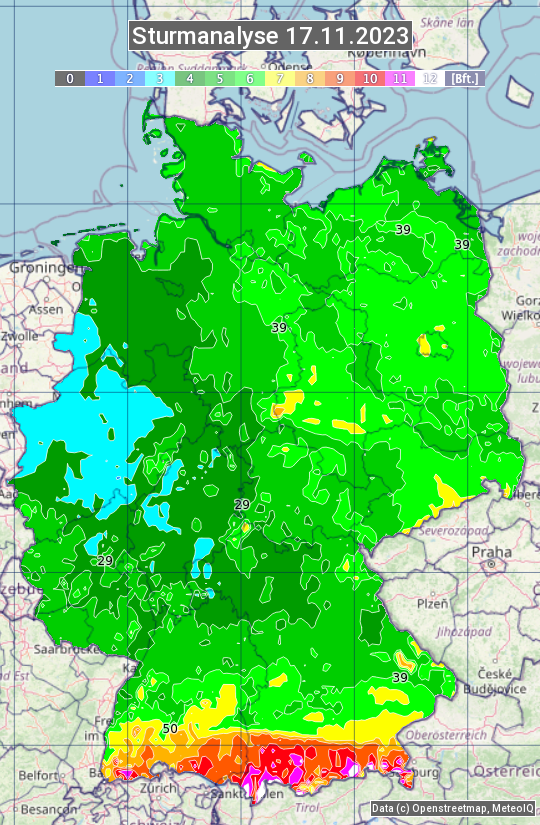 Karte mit Unwetteranalyse