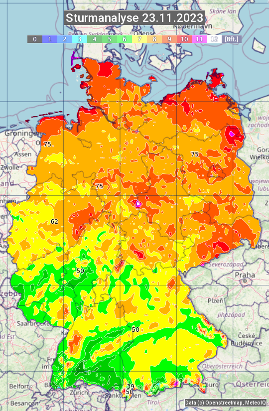 Karte mit Unwetteranalyse