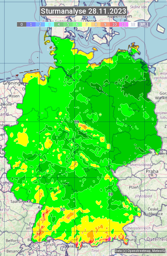 Karte mit Unwetteranalyse