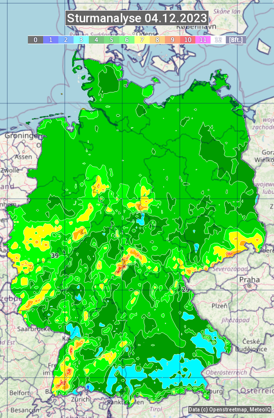 Karte mit Unwetteranalyse