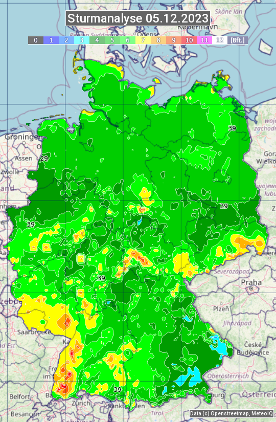 Karte mit Unwetteranalyse