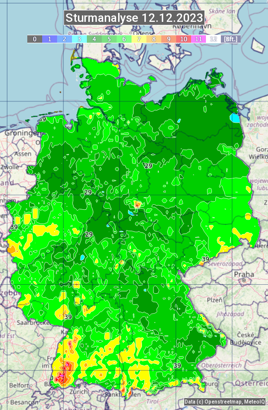 Karte mit Unwetteranalyse