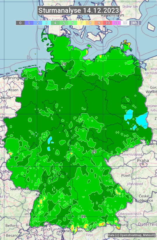 Karte mit Unwetteranalyse