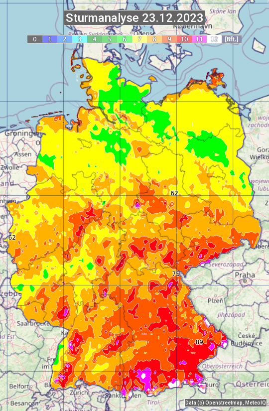 Karte mit Unwetteranalyse