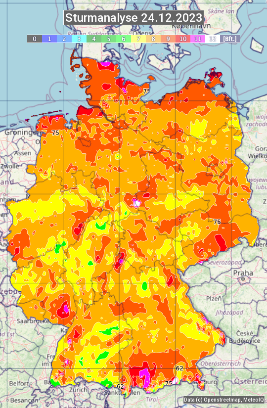 Karte mit Unwetteranalyse