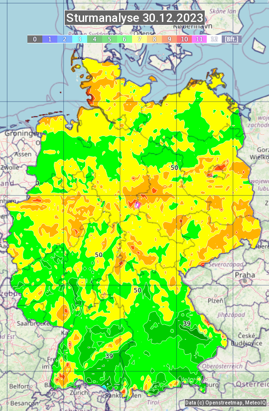 Karte mit Unwetteranalyse