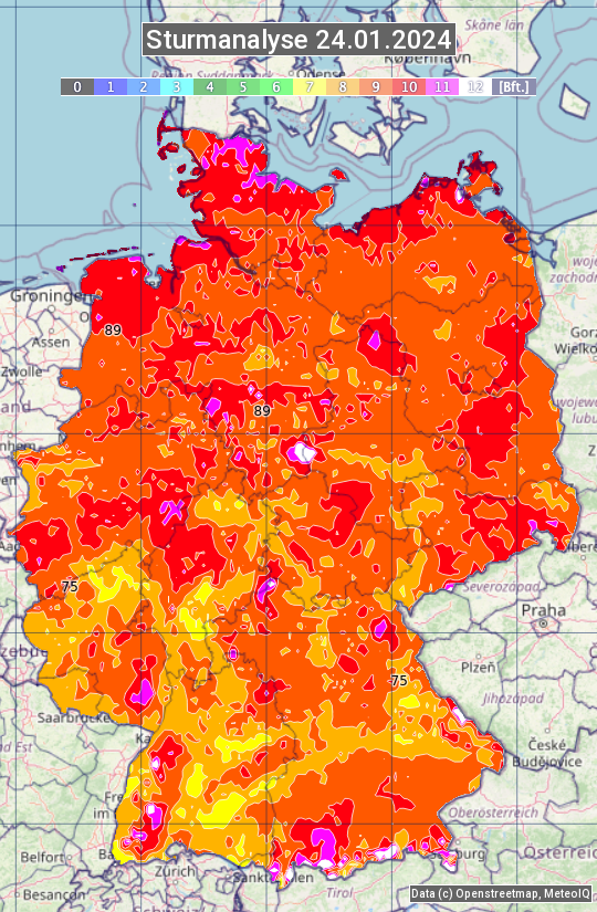 Karte mit Unwetteranalyse