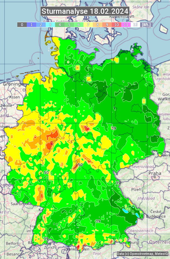 Karte mit Unwetteranalyse