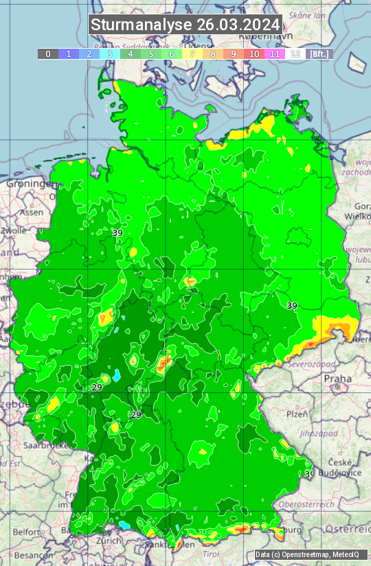 Karte mit Unwetteranalyse