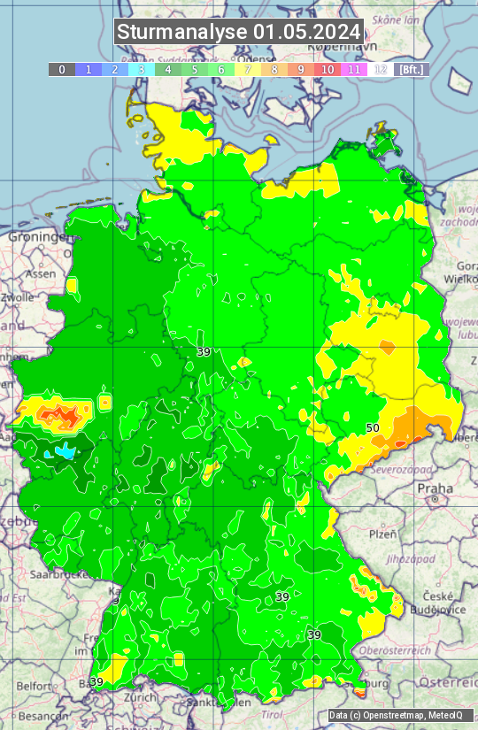 Karte mit Unwetteranalyse