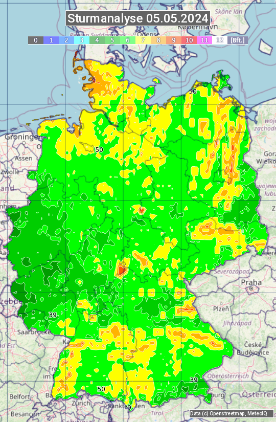 Karte mit Unwetteranalyse