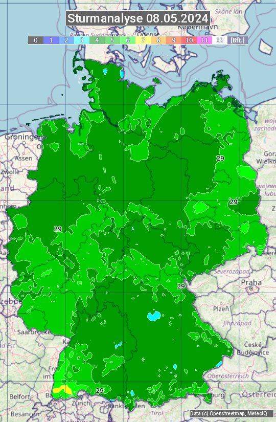 Karte mit Unwetteranalyse