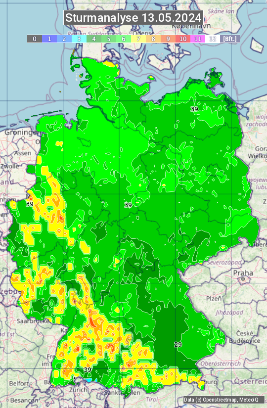 Karte mit Unwetteranalyse