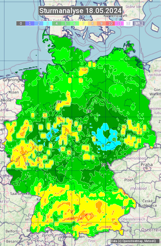 Karte mit Unwetteranalyse