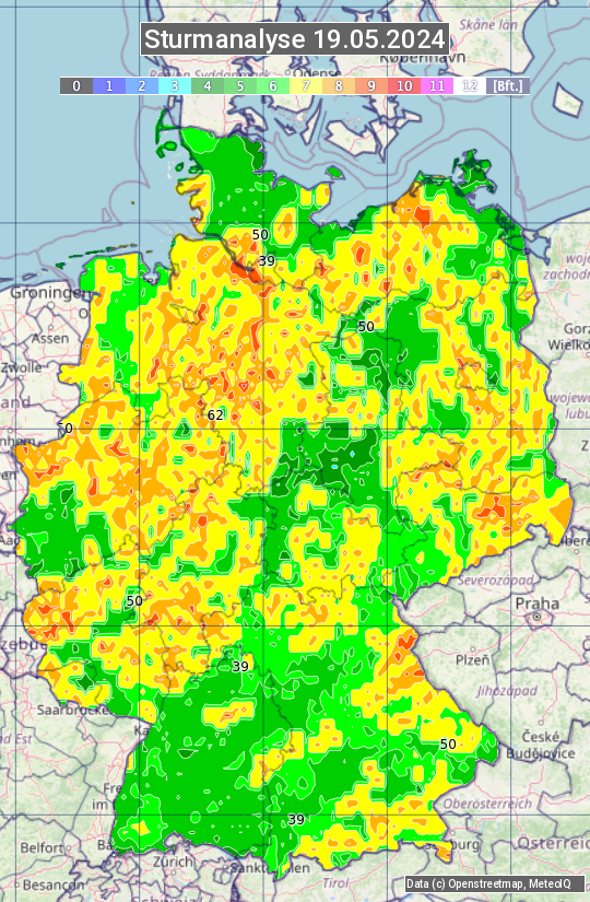 Karte mit Unwetteranalyse