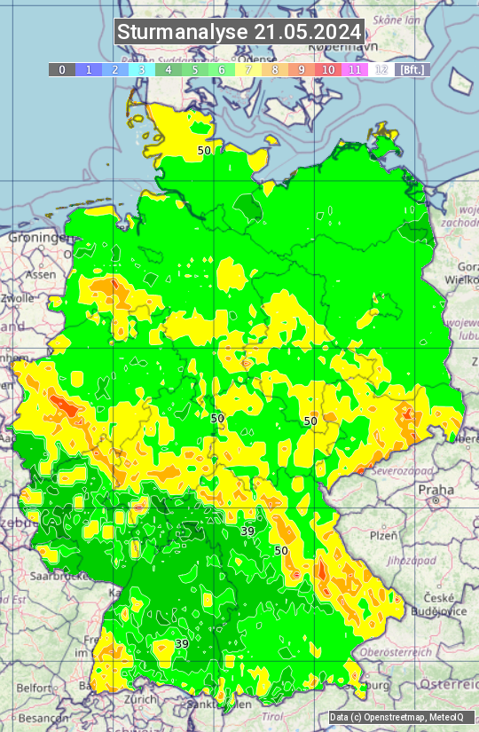 Karte mit Unwetteranalyse