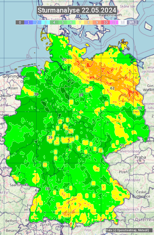 Karte mit Unwetteranalyse