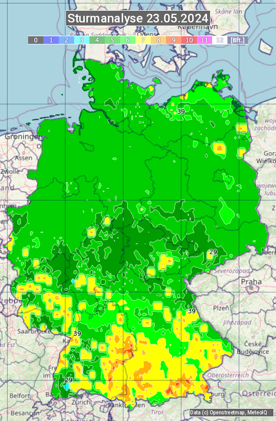 Karte mit Unwetteranalyse