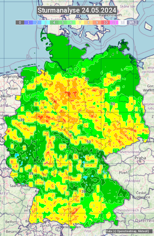 Karte mit Unwetteranalyse