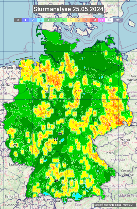 Karte mit Unwetteranalyse