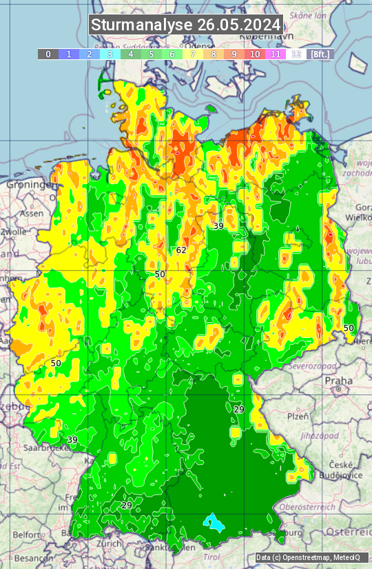 Karte mit Unwetteranalyse