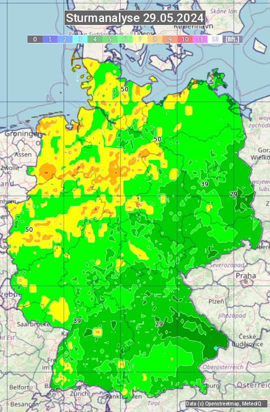 Karte mit Unwetteranalyse