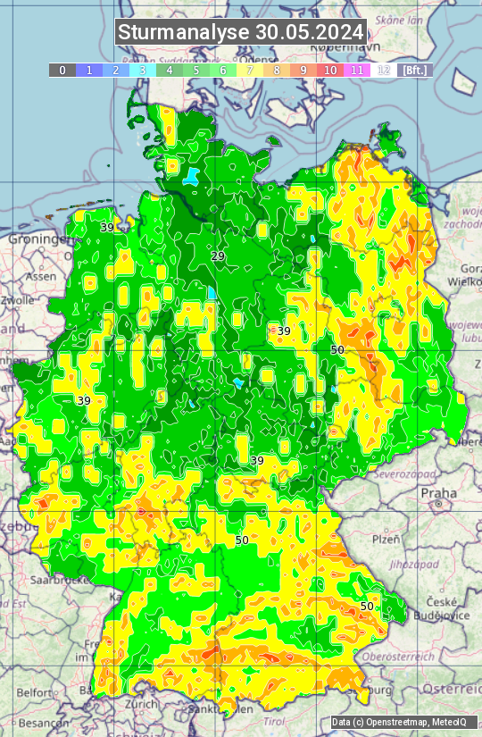 Karte mit Unwetteranalyse