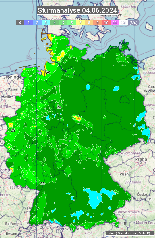 Karte mit Unwetteranalyse