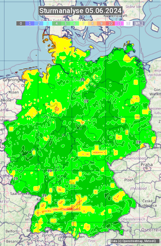 Karte mit Unwetteranalyse