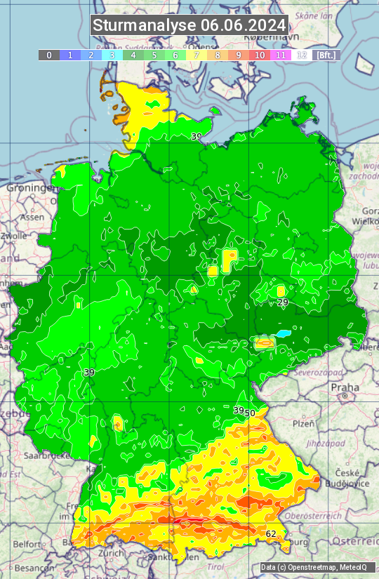 Karte mit Unwetteranalyse