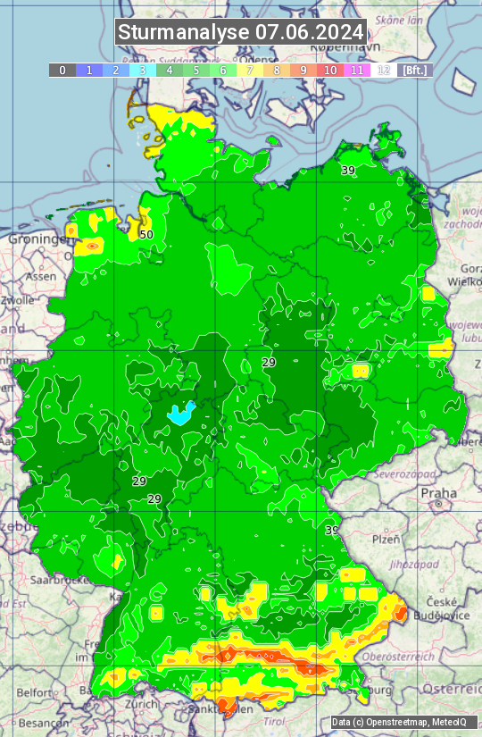 Karte mit Unwetteranalyse