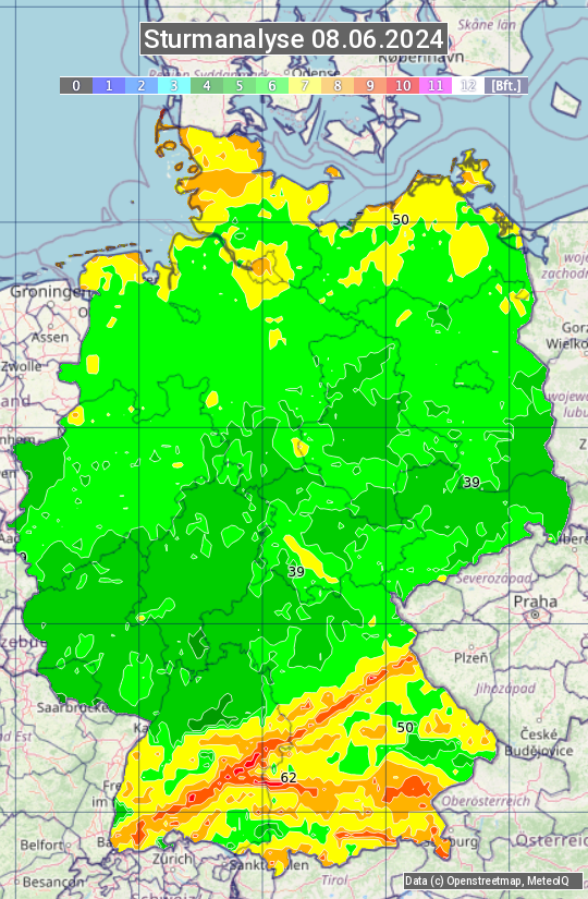 Karte mit Unwetteranalyse