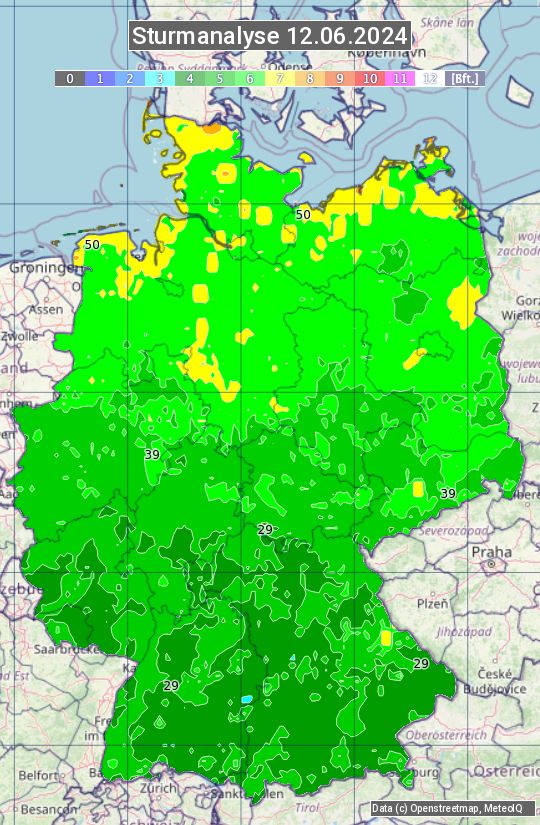 Karte mit Unwetteranalyse