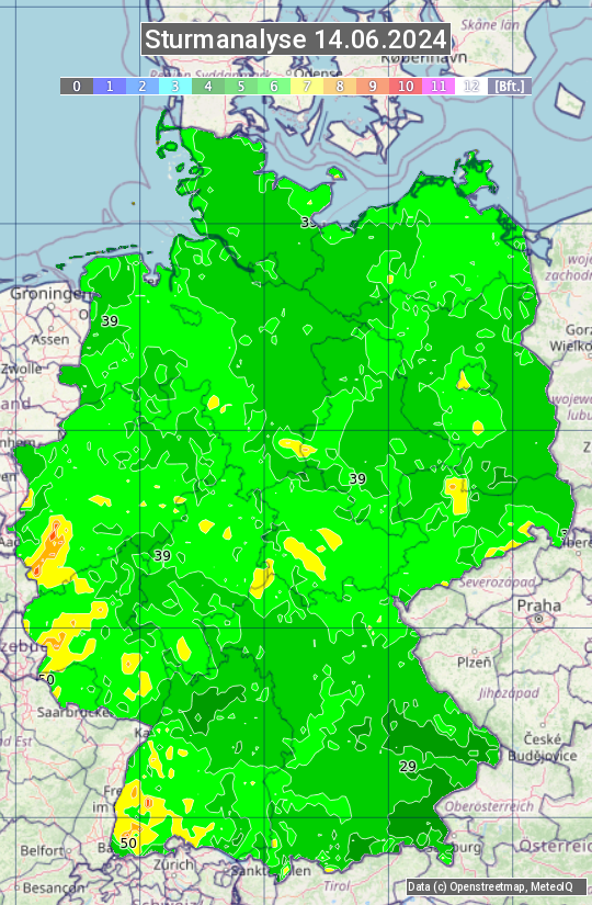 Karte mit Unwetteranalyse