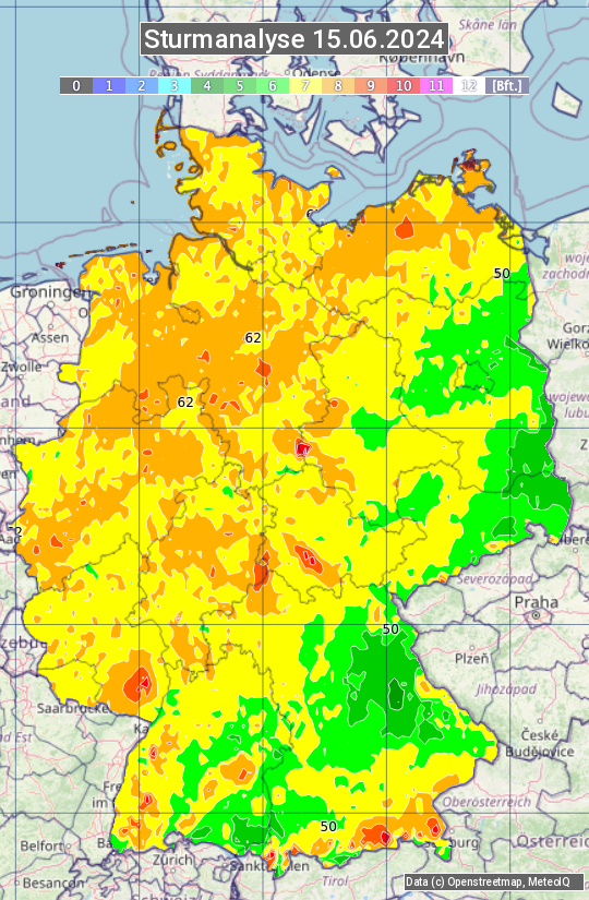 Karte mit Unwetteranalyse