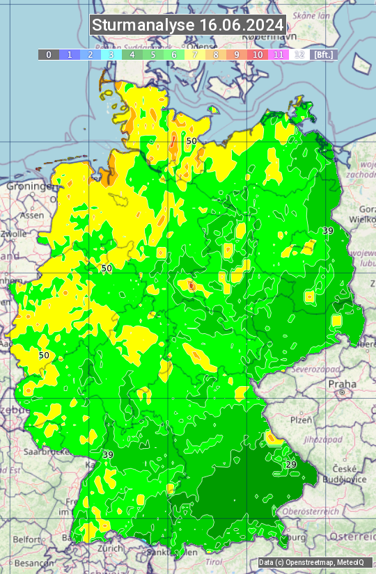 Karte mit Unwetteranalyse