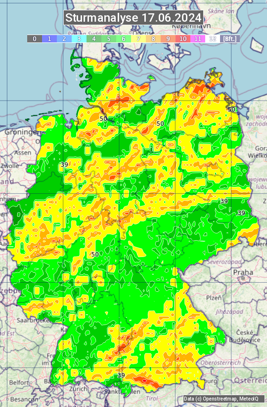 Karte mit Unwetteranalyse