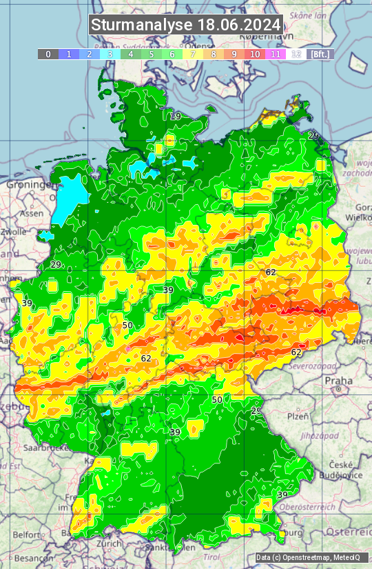 Karte mit Unwetteranalyse