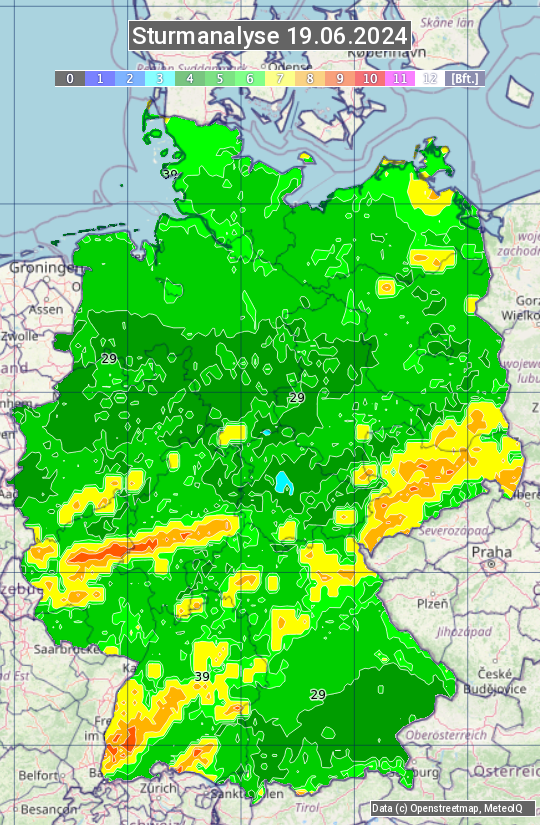 Karte mit Unwetteranalyse