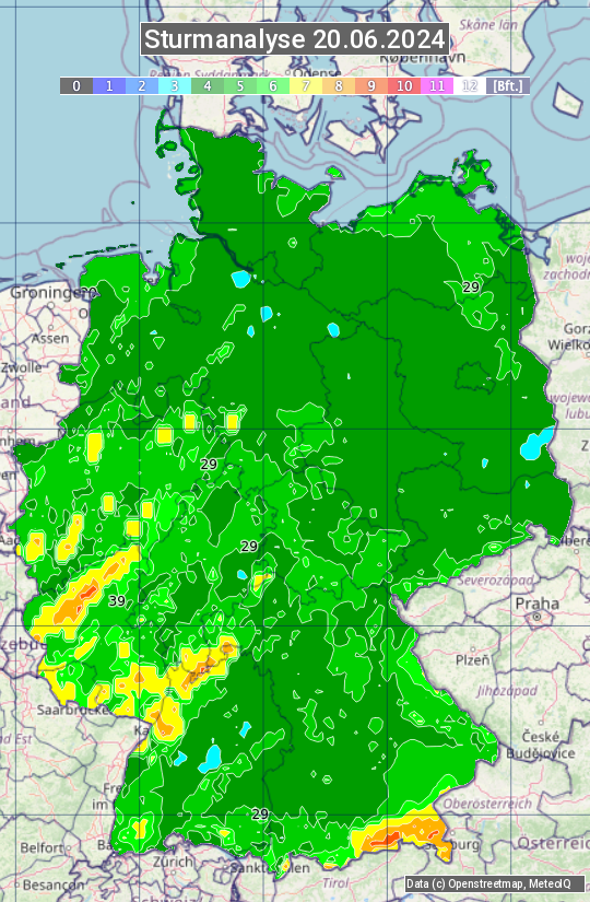 Karte mit Unwetteranalyse