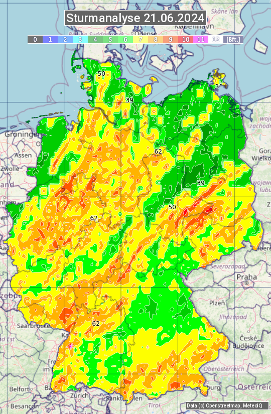 Karte mit Unwetteranalyse