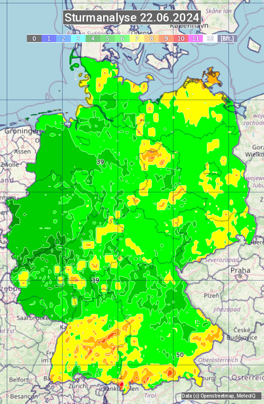 Karte mit Unwetteranalyse